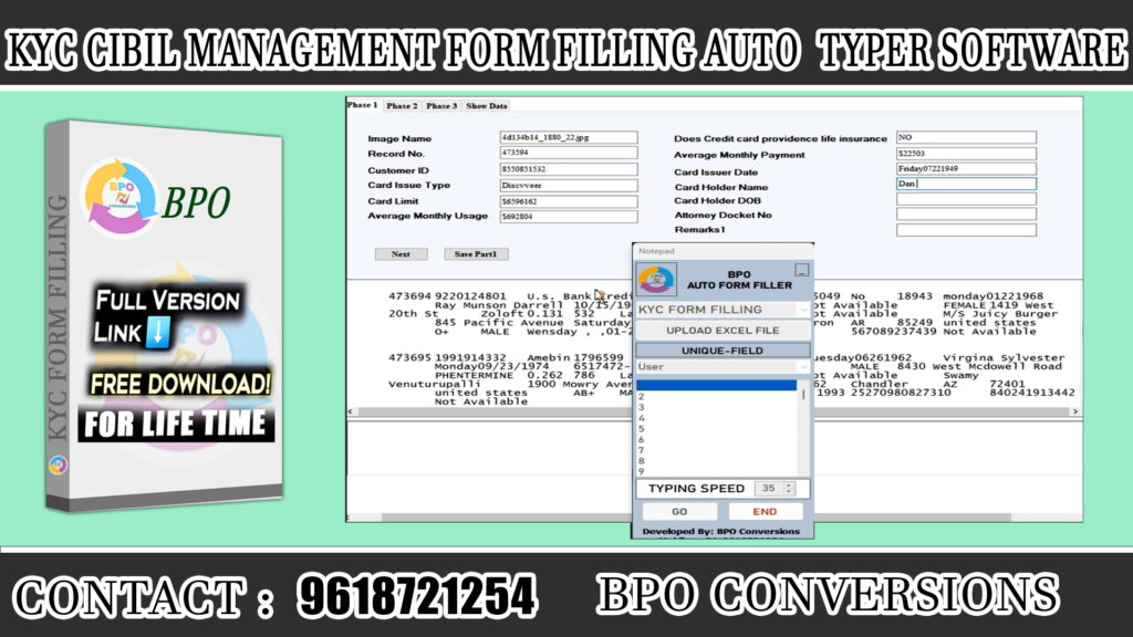KYC Cibil Management Form Filling Auto Typer Software