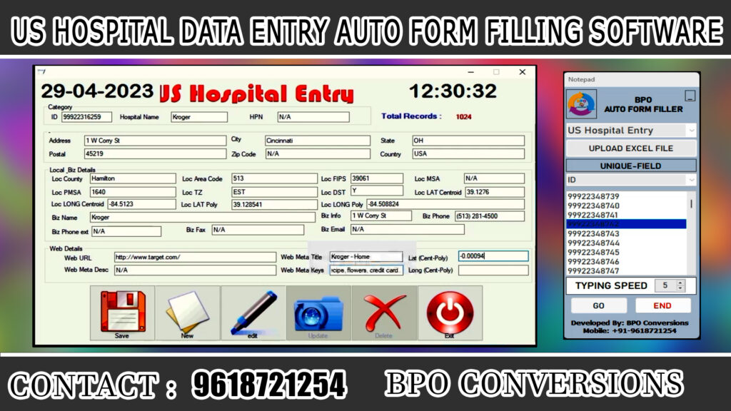 US Hospital Entry Auto Form Filler Software