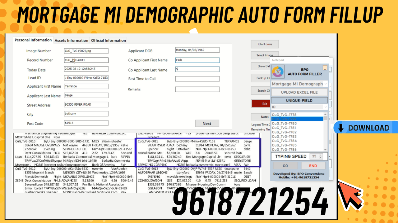 MORTGAGE MI DEMOGRAPHY AUTO FORM FILLER SOFTWARE